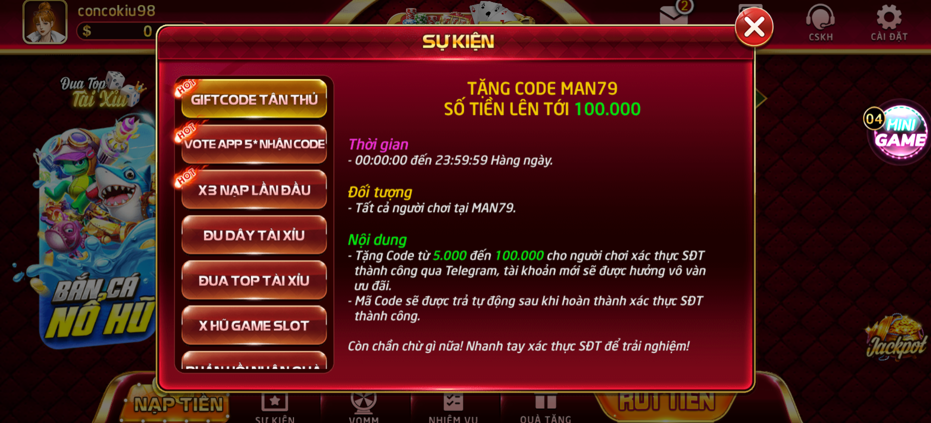 Nội dung khuyến mãi của code Man79